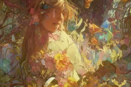 gardenia, colorful, psychedelic, intricate, elegant, highly detailed, digital painting, artstation, concept art, smooth, sharp focus, greg rutkowski art and alphonse mucha, ghibli robot