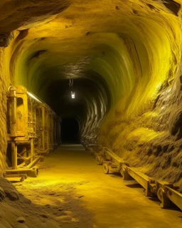 A yellow underground mine with gold painted by Zosan