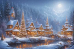 Christmas town river mountain