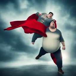 Fat Superman, realistic, midjourney, dramatic light, close up, smoky background, high detail, cinematic, vignette