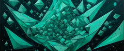 A dark mint colored chaotic dimensional galaxy painted by MC Escher