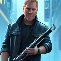 portrait of kiefer sutherland with day beard playing saxophone, blade runner, low key lighting, volumetric light, digital art, highly detailed, fine detail, intricate, complex, octane render, unreal engine, photorealistic