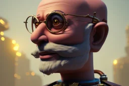 portrait of a bald and shaved Atul Bhardwaj building lego, steampunk, brown eyes, no facial hair, steampunk, unreal 5, octane render, cinema4d, dynamic lighting, soft lighting, 4k, redshift render, highly detailed, hyper realistic