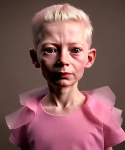 Tilda swinton toddler, full body, shoe, dress, soft skin, dramatic lighting, hyper realistic