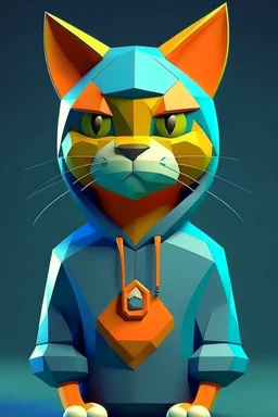 low poly playstation 1 chracter of a happy cat in a hoodie witha retro gam on the hoodie