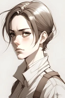 Portrait sketch of androgynous masculine woman with hairstyle like Levi from attack on titan