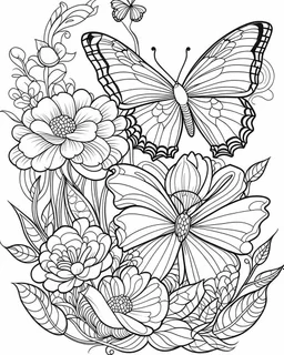 butterfly and flower coloring page for adult