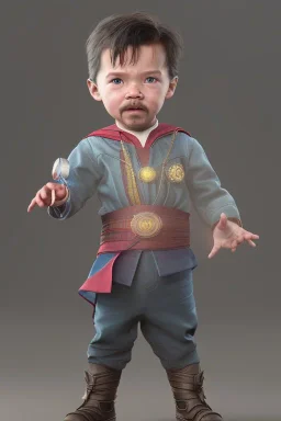 Doctor strange toddler, serious, full body, jump, bokeh, hyper realistic