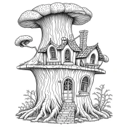 Fairy House, Whimsical Tree Hollow, exact shape, real image, minimal lines, white back ground color, real style, realistic, minimalistic, minimal black line art, line art, crisp line art, unique coloring sheet, outlined, outline, crisp, crisp line edges, illustration, thin lines, crisp clear lines, line art, clean line art, unique, 8k, amazing, masterpiece, no colors, no dark color, no black color, avoid thick black, minimalistic line edges, pure white back ground,