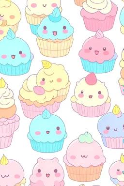 Kawaii cupcakes pastel colors