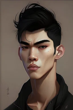 about 175cm in height, 76kg weight, with undercut black hair, brown eyes, thin lips, a game designer, oval face, vietnamese