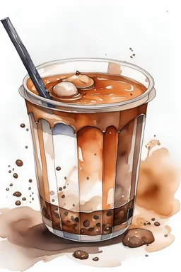 watercolor drawing of chocolate milk tea