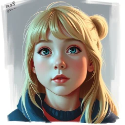 a pretty girl, age 8, blonde, digital painting, stylised