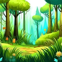 Soft cozy Fantasy cartoon forest with tall grass