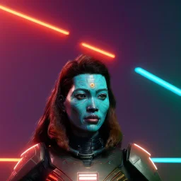 Maori cyber woman, sci-fi, rounded face, black, gold, brown, samurai helmet, decorative neon cables, retro, simetric, circuits, neon style, a lot of led lights, fog, rain, leather, vibrant color, highly detailed, art stations, concept art, smooth, unreal engine 5, god rays, ray tracing, RTX, lumen lighting, ultra detail, volumetric lighting, 3d, finely drawn, high definition, high resolution.