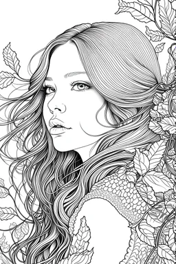 extremely detailed coloring book page realistic image of a girl