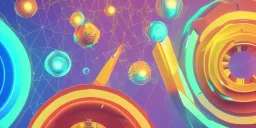 3D colorful geometric installation, simplistic, studio lighting, C4D, 16k, Behance, Artstation, centered, top down camera, vibrant