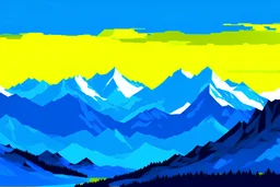 modrý obrazok na ktorého pozadí sú obrisi hôr žltou 2D obrazok