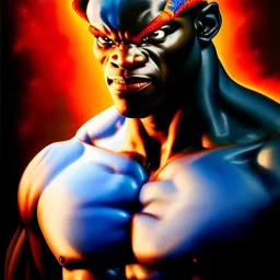 Ultra detailed fullbody Portrait in oil on canvas of Street Fighter- Balrog,extremely detailed digital painting,ultrarealistic skin,intense stare, extremely detailed face, crystal clear eyes, mystical colors ,perfectly centered image, perfect composition, rim light, beautiful lighting,masterpiece ,8k, stunning scene, raytracing, anatomically correct, in the style of Simon Bisley and Ohrai Noriyoshi and robert e howard and Steve Jung and frank frazetta.