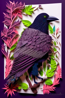 crow, Kirigami, paper cut artwork, hyper detailed, colorful, 4k