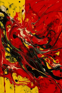 An apple red colored fiery demonic realm painted by Jackson Pollock
