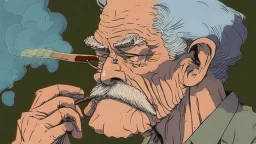 Old man smoking comic style