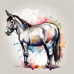 Donkey line art, water color, vector