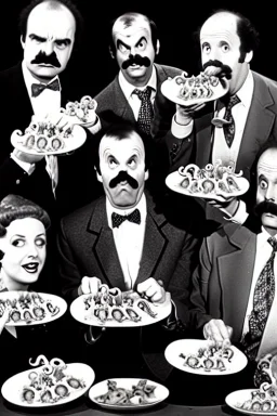 The cast of fawlty towers all eating octopus