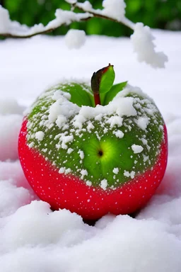 apple with snow