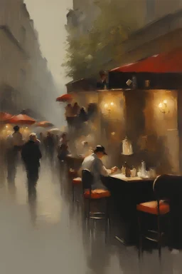 a paris smokey bar scene, loose painting and texture ala richard schmid
