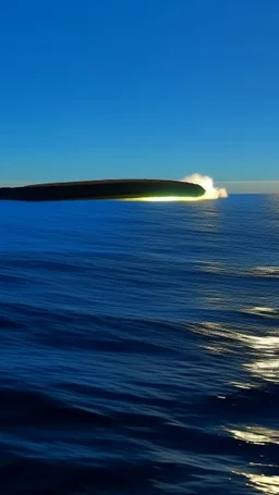 A huge cigar shape comet flys on the ocean water