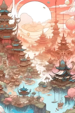 the plan of a Chinese fantasy universe in a manga style