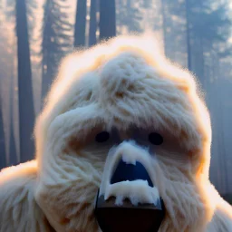 subject = (Yeti in a mask) * (burning yeti huge flames and totally on fire), background = (wildfires, flames, mountains, fires, smoke, disaster, burning)