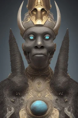 Anunnaki black male African Egyptian alien, cracks in the voodoo head, wicked, eyes, Elephant, 8k, finely detailed, photo realistic, tiger turquoise skull head gold dragon helmet space alien silver surfer skeleton gold Olmec silver crown silver eyes, big wave tsunami