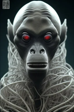 ape alien, head,8 eyes, evil, 8k, with hairs, finely detailed, photo realistic, HR Giger style