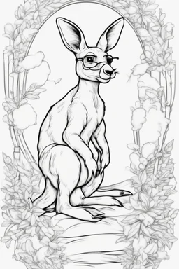 Outline art for cute coloring pages with kangaroo with glasses, full body, white background, sketch style, only use outline, clean line art, no shadows and clear and well outlined.