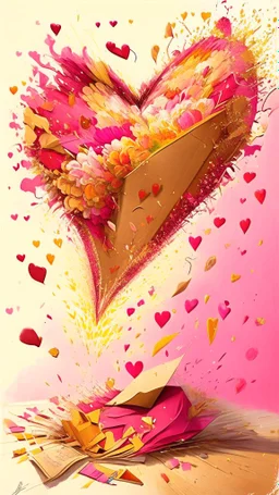 love letter explosion, art, drawing, very realistic, detailed, vibrant colors.