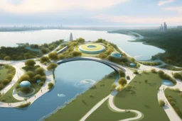 theme park of the city of the future 2050, fairy tale, radiance, abstraction, bird's eye view, walking park