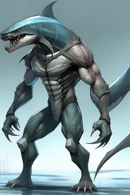 urban humanoid muscular half-shark thresher shark