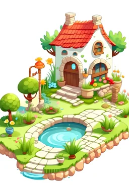 2D art for one cute small garden , white background, full body, cartoon style, no shadows.