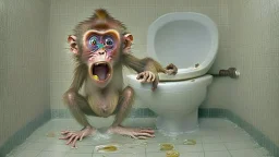 half monkey half human flushes toilet over and over