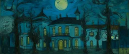 A dark bluish teal Arabian moon palace painted by Vincent van Gogh