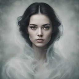 portrait of a beautiful ghostly black-haired young woman