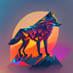 a silhouette design of a wolf, sunset design, t- shirt art, 3D vector art, cute and quirky, bright bold colorful., black background, watercolor effect, , digital painting, low-poly, soft lighting, bird's-eye view, isometric style, retro aesthetic, focused on the character, 4K resolution, photorealistic rendering, using Cinema 4D,front side