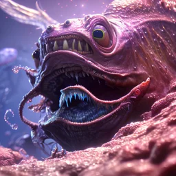 fluid ink angler fish creature, unreal engine 5, 8k resolution, photorealistic, ultra detailed