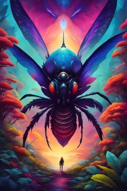 The exploration team is enchanted by the vibrant colors and otherworldly beauty that surrounds them. They are simultaneously captivated and cautious, as menacing giant alien insects and exotic flora inhabit the landscape. The team embraces the allure of the surreal surroundings, their eyes drawn to the kaleidoscope of hues. However, they remain aware of the potential dangers posed by the towering creatures and mysterious plants. Their fascination with the vibrant colors is tempered by a deep res