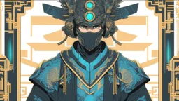 A man wears a black Cyberpunk Mask and Chinese clothes , black and blue color, solo leveling shadow drawing style, neon, intricate details, highly detailed, high details, detailed portrait, masterpiece,ultra detailed, ultra quality