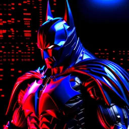 Futuristic Batman incredibly hyper-detailed black background red colors silver and black 8k digital artwork