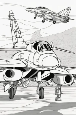 coloring page for kids, army jet, thick outline, low details, no shading, no color