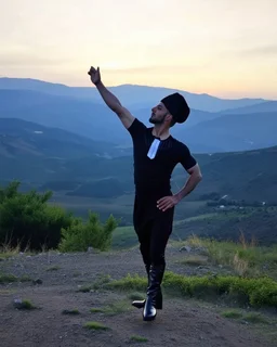 azeri male with traditional dance clothing with tight long boots